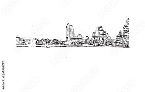 Obraz na płótnie Print Building view with landmark of Santa Cruz de Tenerife is the city in Canary Islands. Hand drawn sketch illustration in vector. w salonie