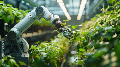 Robotic Arm Tending to Plants in Indoor Vertical Farm. Automation and Technology in Agriculture