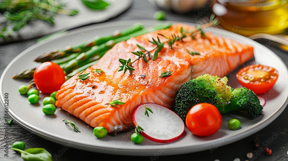 Elegant Roasted Salmon Entree with Colorful Vegetables