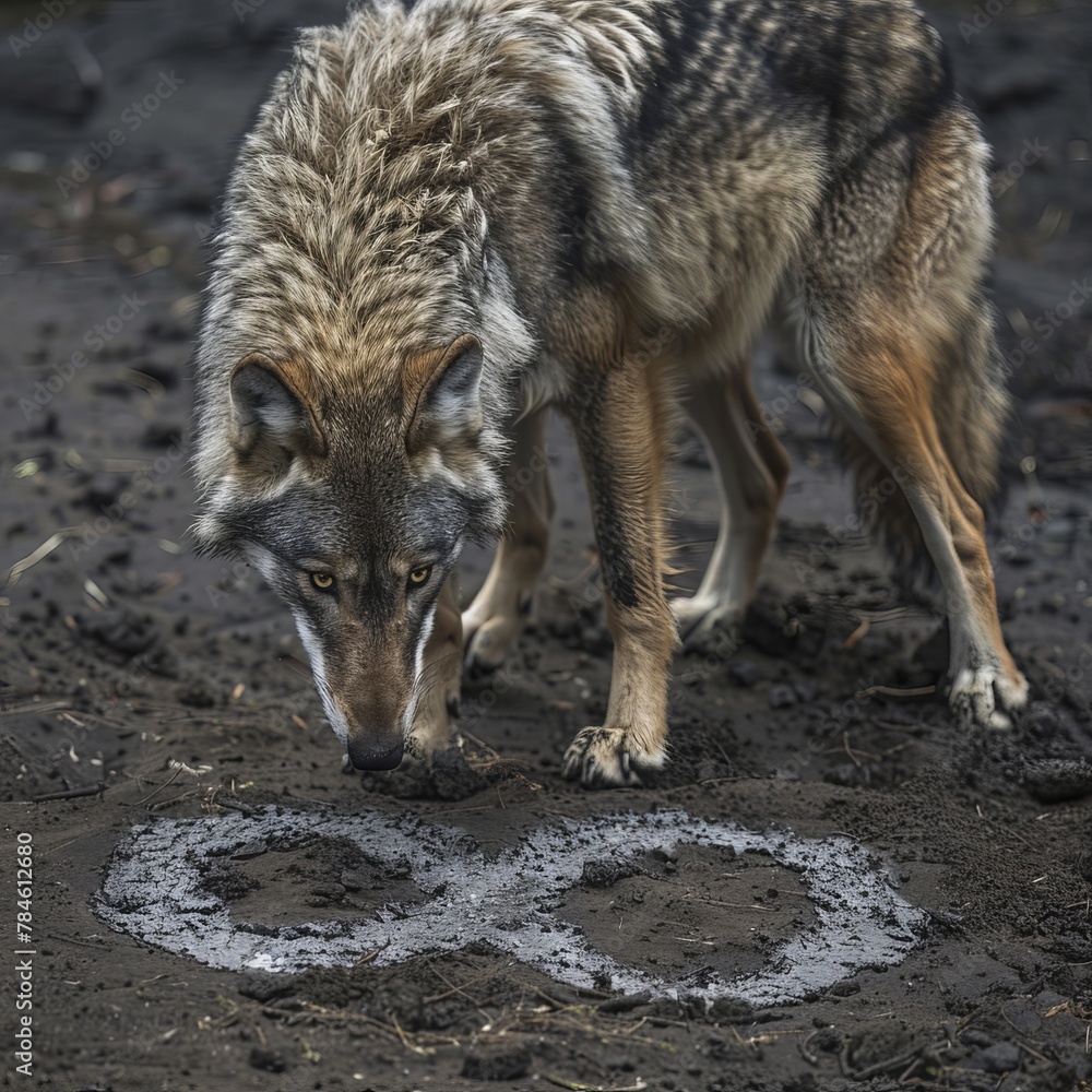 Close up portrait of a Gray wolf Canis lupus with snow on it s nose and snowflakes on it s fur Ely, Minnesota, United States of America Close up portrait of a Gray wolf Canis lupus with snow on it s nose and snowflakes on it s fur Ely, Minnesota, United States of America
