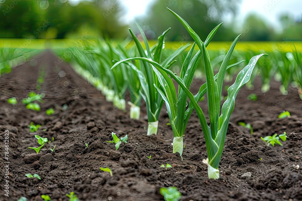 close-up of the onion plantation close-up of the onion plantation