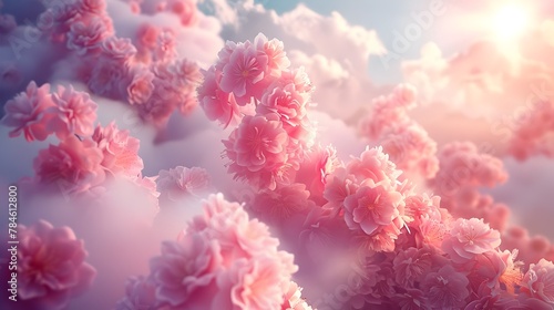Delicate Pastel Floral Formations Adrift in Serene Skyscape