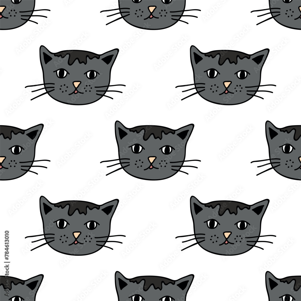 Seamless pattern with cat muzzle doodle for decorative print, wrapping paper, greeting cards, wallpaper and fabric Seamless pattern with cat muzzle doodle for decorative print, wrapping paper, greeting cards, wallpaper and fabric