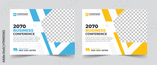 Corporate horizontal business conference flyer template or online webinar and business event banner invitation layout design in a4 size