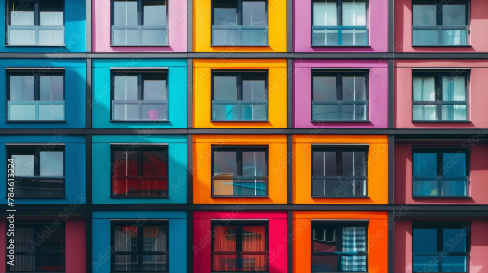 Colorful building with windows and balconies Colorful building with windows and balconies