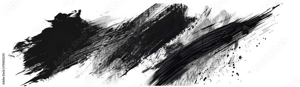 Strokes of black paint isolated on white background