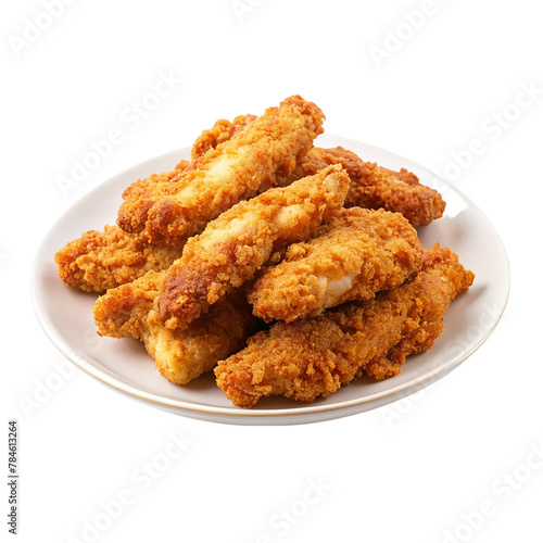 Breaded chicken tenders on plate Isolated on transparent background