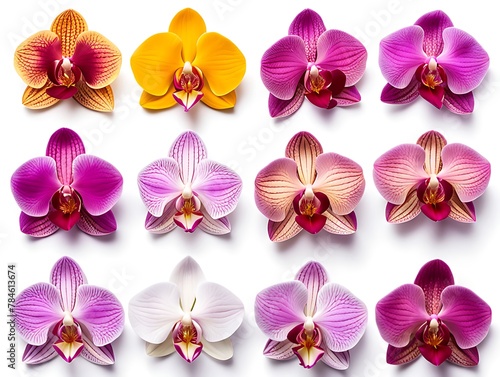 Set of Orchid flowers on a white background