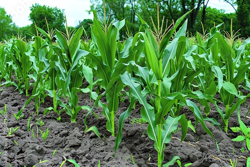 Close-up corn cobs in corn plantation field. © Наталья Бойко