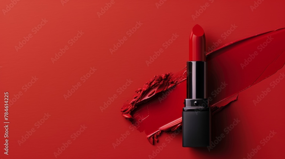 Close up of red lipstick on red background Close up of red lipstick on red background