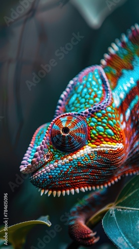 Macro shot of a chameleon changing colors