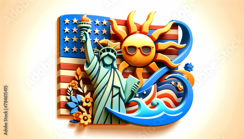 3D Icon  Summer of Liberty - A Celebration of Freedom and Summer Fun in Independence Day Theme with White Background