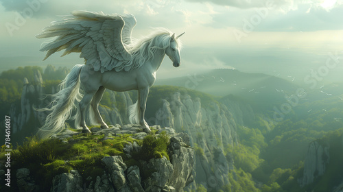 A majestic winged unicorn with a long flowing mane 