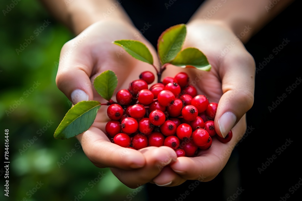 Fresh Bearberry. Hand holding Bearberry fruits Fresh Bearberry. Hand holding Bearberry fruits