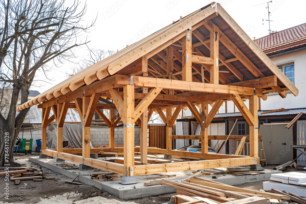 assembly of the wooden frames beams and trusses. assembly of the wooden frames beams and trusses.