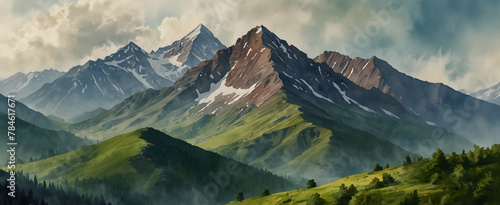 Earth Day Reflection: Ultra-Realistic Mountain Echo in Watercolor, Symbolizing the Grandeur of the Earth - Perfect for Greeting Cards and Wallpaper