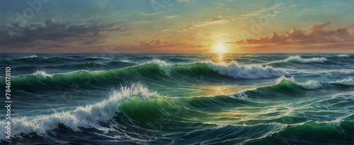 Earth Day: Ocean Harmony - Rhythmic Dance of Waves in Watercolor Hues, Ultra Realistic, Ideal for Wallpaper and Greeting Cards