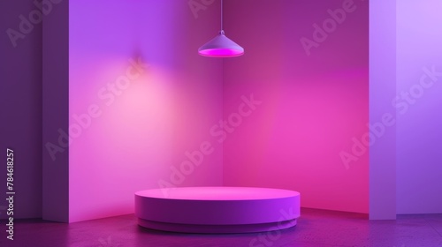 Pink round podium under purple light
