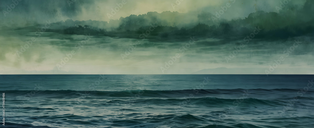 Ocean Embrace: Watercolor Hand Drawing of the Serene Blues and Greens of the Sea, Perfect for Earth Day, Wallpaper, Greeting Cards