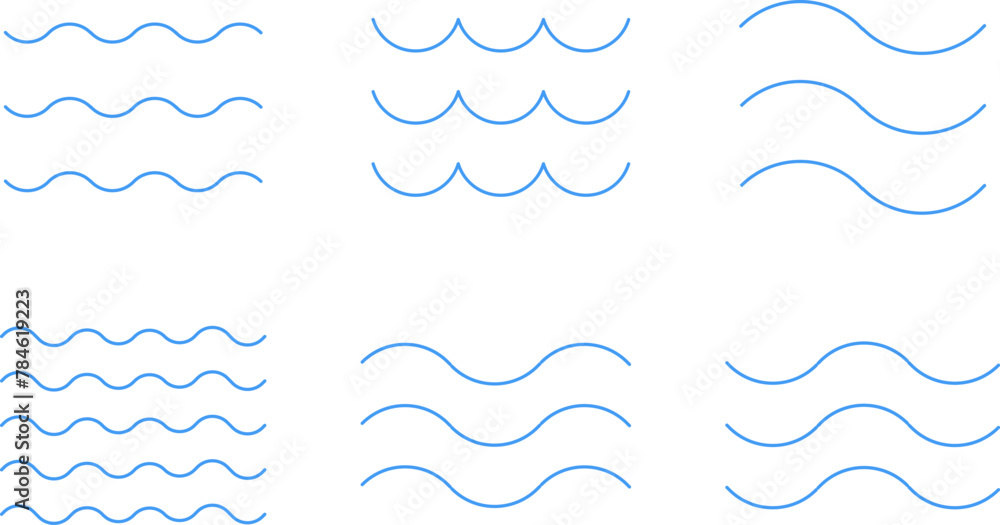 Water wave, sea wave, Wavy line set. Line water waves icon, sign vector. Zigzag line. Water logo, symbol or sign vector collection.