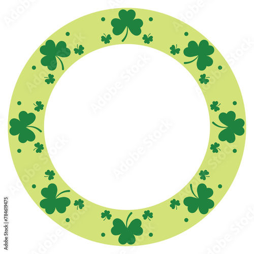 Circular green clover ornament with place for text. Background for St. Patrick's Day or summer, spring. Vector illustration in flat style. 