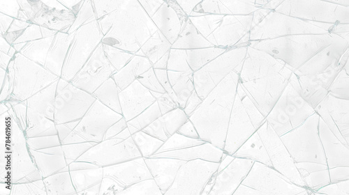 Broken glass on transparent background with lots of glass splinters and cracks