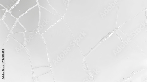 Broken glass on transparent background with lots of glass splinters and cracks photo