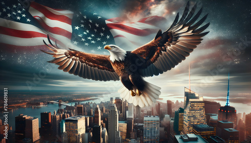 Independence Day Eagle Flight: A Stunningly Realistic Photo Symbolizing Freedom and Independence in US Patriotism photo