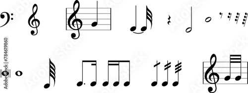 Music notes vector icon set on transparent background. Music notes symbol sign png or eps vector illustration.