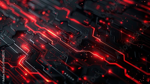 Dynamic tech-themed background with red circuits photo