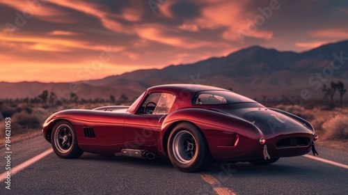 Classic sports car in desert dusk, a prime choice for automotive enthusiasts
