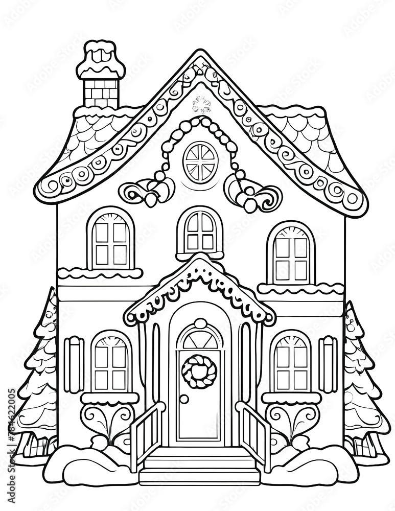Gingerbread House Coloring Illustration