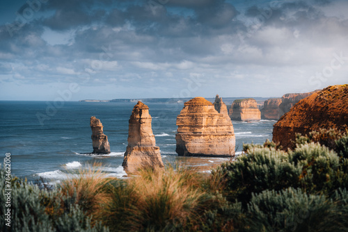 Great view at the rocks of the twelve apostels, 12 apostels, along the Great Ocean Road in Victoria, south Australia.