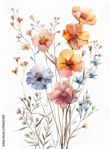 A painting of a bouquet of flowers with a white background. The flowers are in various colors and sizes  and they are arranged in a way that creates a sense of depth and dimension