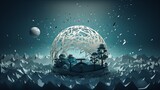 Paper-cut style globe with acid rain effects, realistic 3D look, minimalist, blurred stormy sky background,
