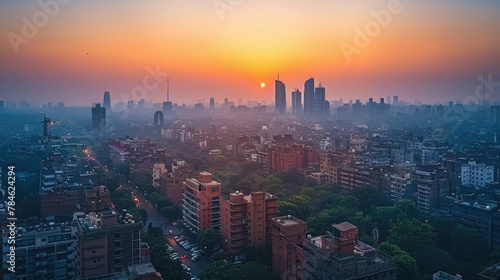 Cityscape of Metropolitan Karachi Pakistan during sunrise. City of lights. Generative Ai