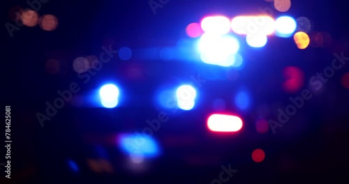 Night time abstracted blurred view of police lights.