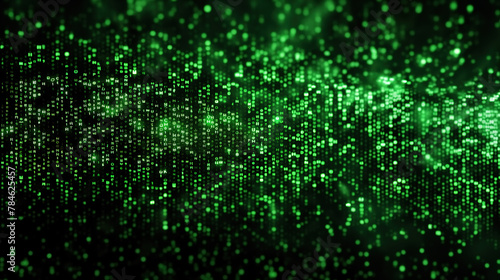 Sparkling digital background with random glowing green letters and numbers. Digits and symbols abstract. Business, technology, cyberspace, information, computer programming.