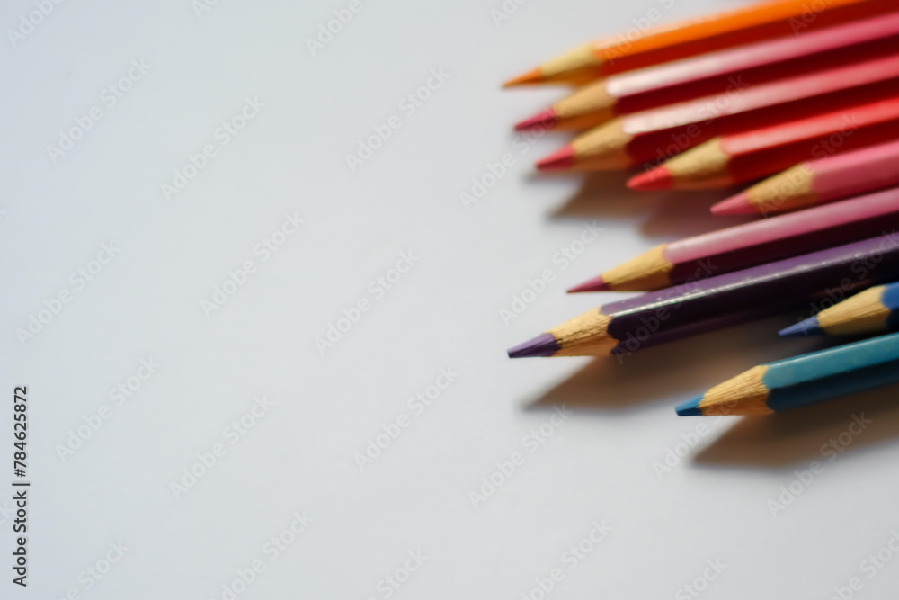 Beautiful colour pencils use as background with copy space. Color pencils isolated on white background close up with Clipping path. Beautiful colour pencils use as background with copy space. Color pencils isolated on white background close up with Clipping path.