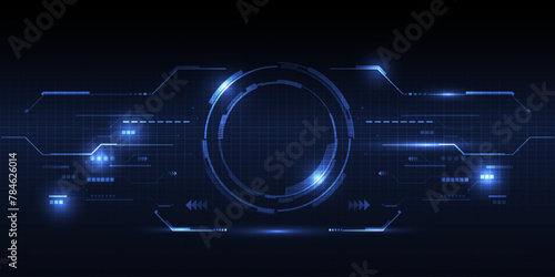 Futuristic blue digital high technology with circle hud and digital circuit element pattern for game and advertising artwork.Future tech design concepts.Vector illustration.