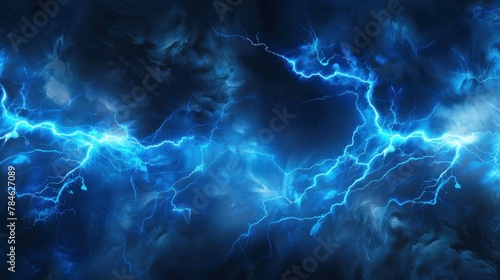 lightning . Blue lightning flash on black background. stormy weather © ellisa_studio