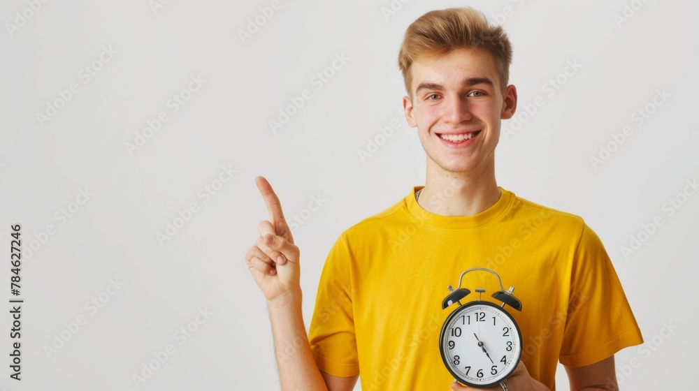 Smiling Young Man with Clock Smiling Young Man with Clock