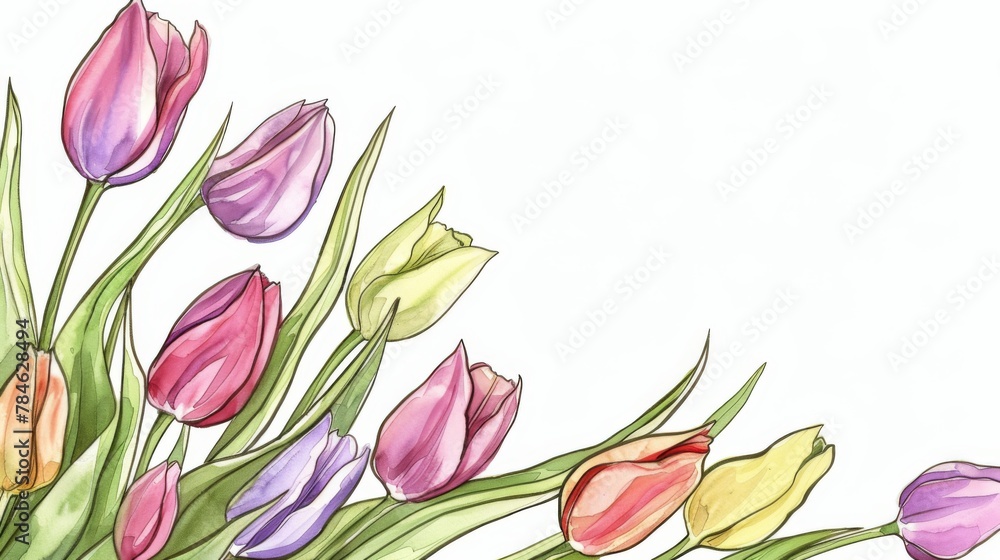 Vibrant Watercolor Tulips Elegantly Illustrated on White Background