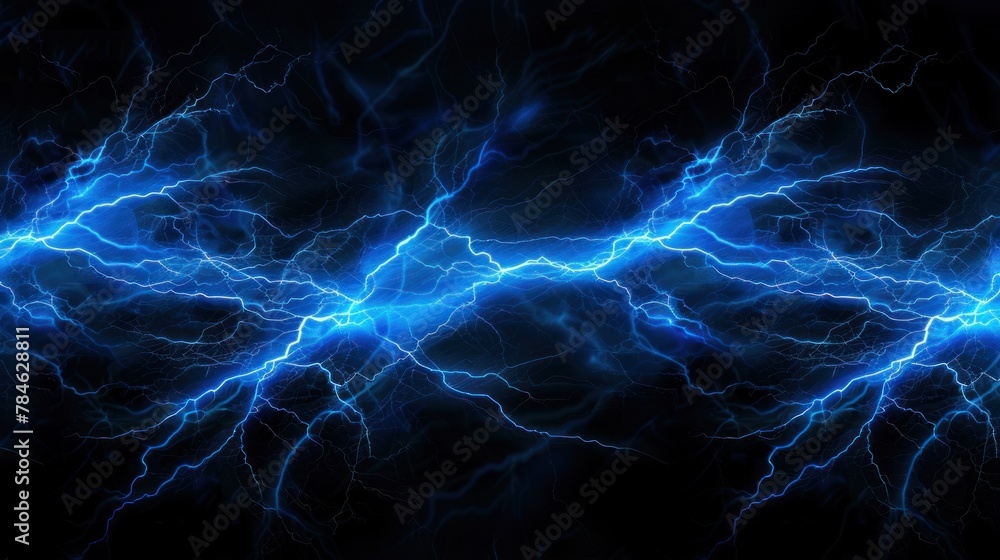 lightning . Blue lightning flash on black background. stormy weather - obrazy, fototapety, plakaty 