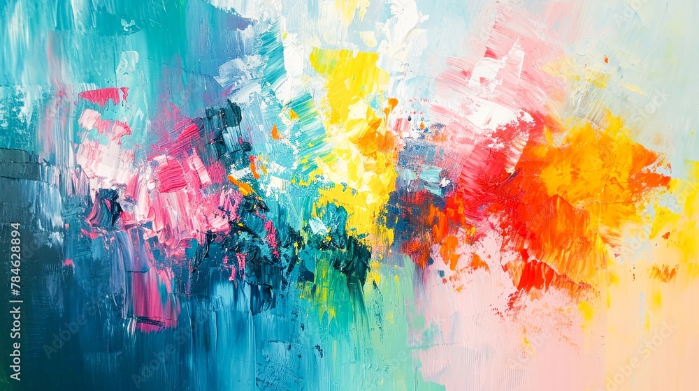A painting of a colorful abstract piece with bright colors A painting of a colorful abstract piece with bright colors