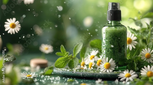 Green Tea Shampoo with Natural Chamomile Flowers With Copy Space