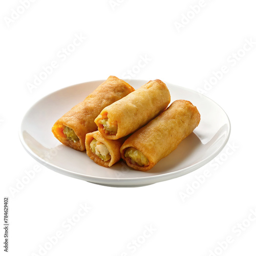 egg rolls on white plate Isolated on transparent background
