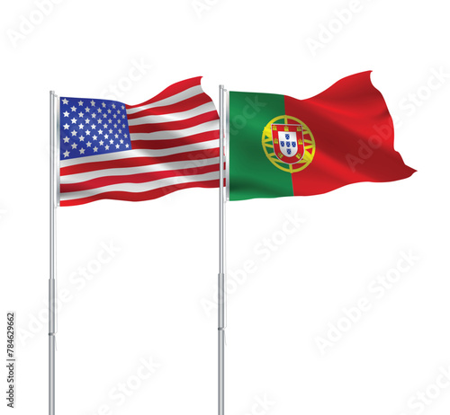 American and Portugal flags together.USA,Portugal flags on pole