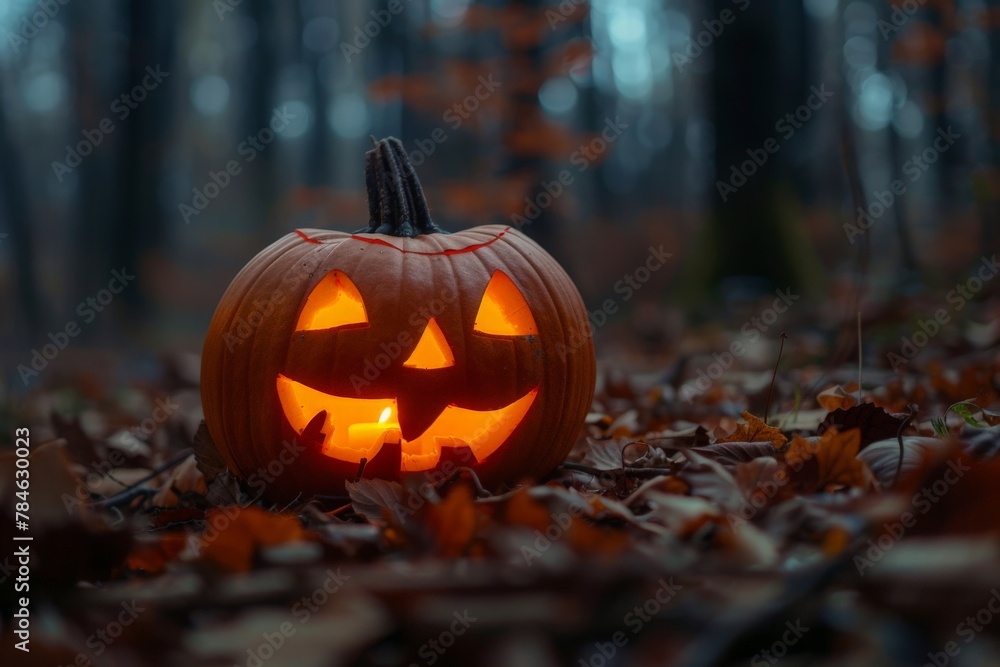 A whimsically carved pumpkin nestled in the heart of a mystical forest, exuding an aura of Halloween magic. A whimsically carved pumpkin nestled in the heart of a mystical forest, exuding an aura of Halloween magic.