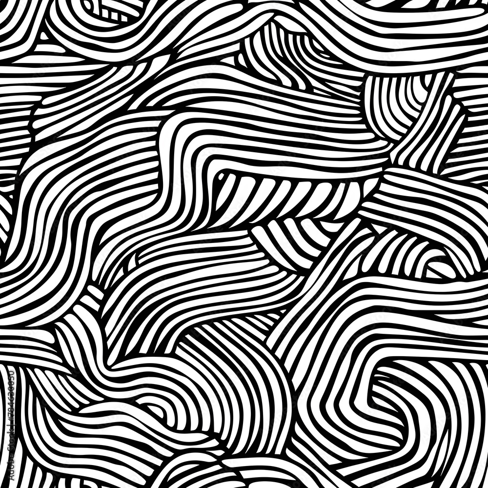 Abstract doodle black and white seamless pattern.